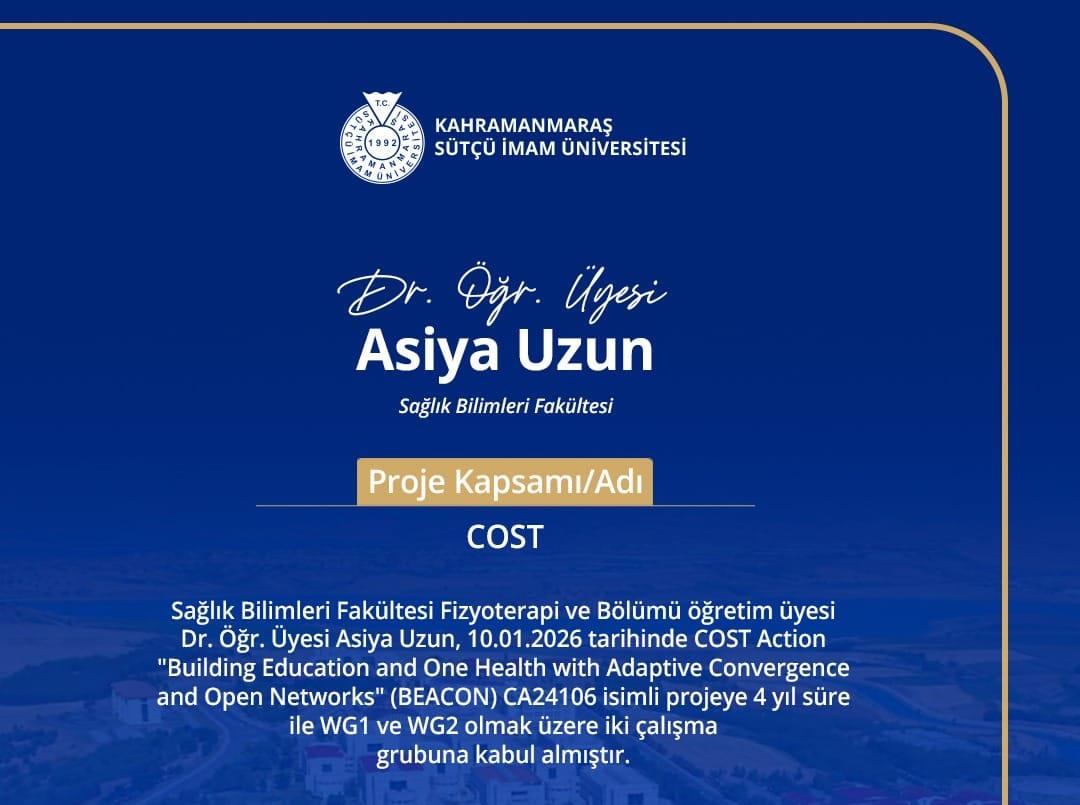 Dr. Öğr. Üyemiz Asiya UZUN BEACON'a kabul aldı